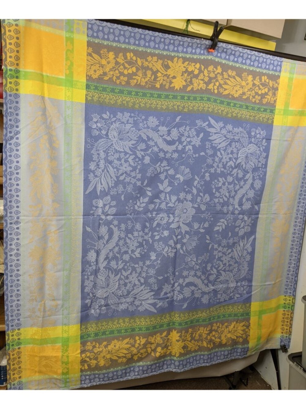 Les Tissages Du Soleil Cotton Square Tablecloth 62" x 62" Provincial Floral Blue